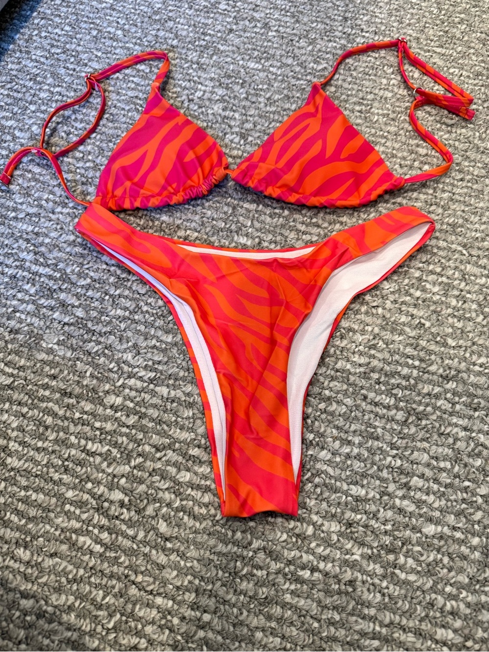 Red & Pink Printed Triangle Bikini Set - Women Swim